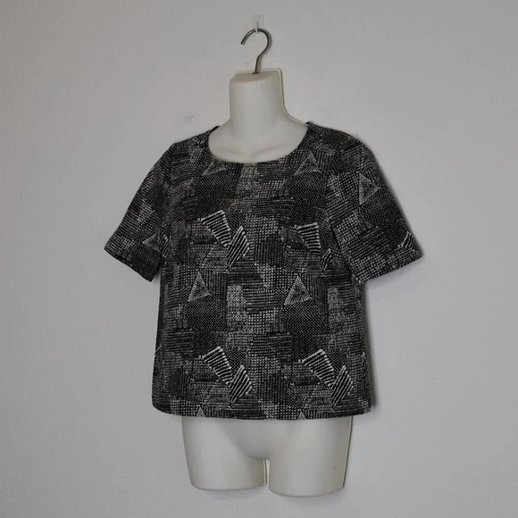 Madewell Crop Top Sz XS Boxy Geometric 100% Cotton Neutral Minimalist Coastal - Picture 3 of 16